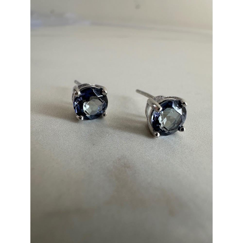 925 Sterling Silver Blue Grey Round Cut Solitaire Stud Earrings 4-Prong Classic